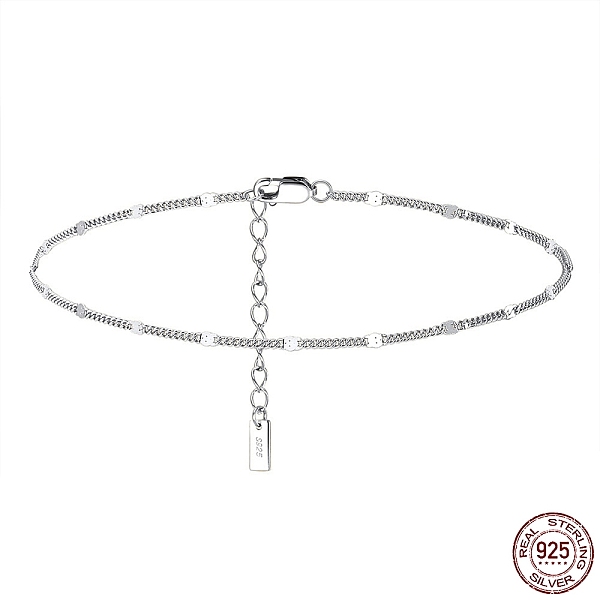 

PandaHall Rhodium Plated 925 Sterling Silver Curb Chain Anklet with Rectangle Charm, Women's Jewelry for Summer Beach, with S925 Stamp, Real...