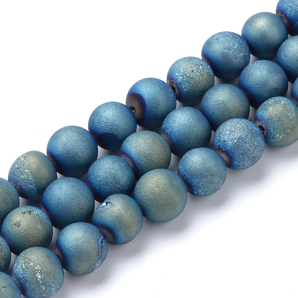 

PandaHall Electroplated Natural Druzy Geode Agate Bead Strands, Matte Style, Round, Green Plated, 8~9mm, Hole: 1mm, about 46pcs/strand, 15.3...