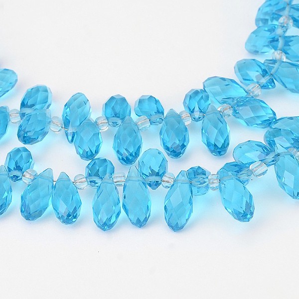 

PandaHall Faceted Teardrop Transparent Glass Beads Strands, Top Drilled Beads, Light Sky Blue, 12x6mm, Hole: 1mm, about 100pcs/strand, 15.7...