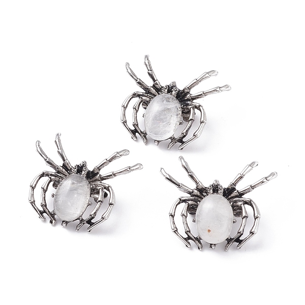 

PandaHall Natural Quartz Crystal Brooch, with Brass Findings and Glass, Spider, Antique Silver, 34~35x41~42x7mm, Hole: 3x5mm Quartz Crystal