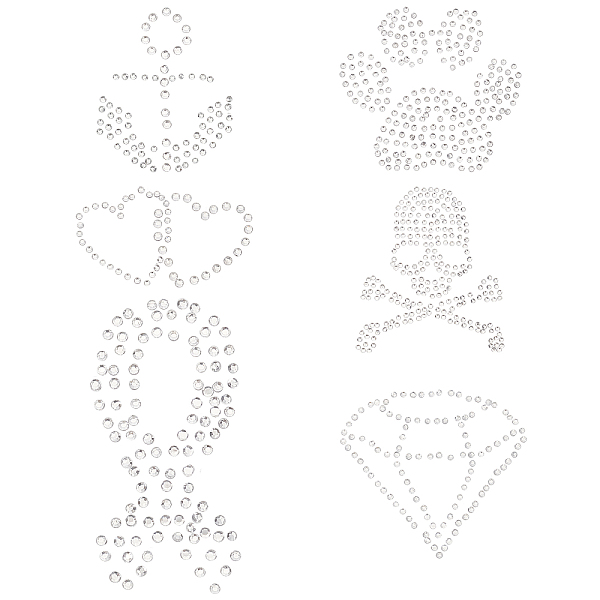 PandaHall Fingerinspire 24Pcs 6 tyle Glass Hotfix Rhinestone, Iron on Patches, Dress Shoes Garment Decoration, Diamond & Anchor & Ribbon &...