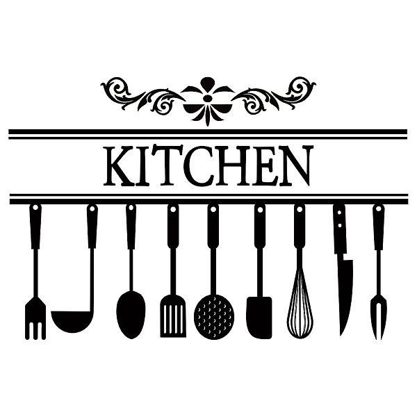 

PandaHall PVC Wall Stickers, for Home Kitchen Decoration, Kitchen Ware, Black, 370x960mm Plastic Word Black