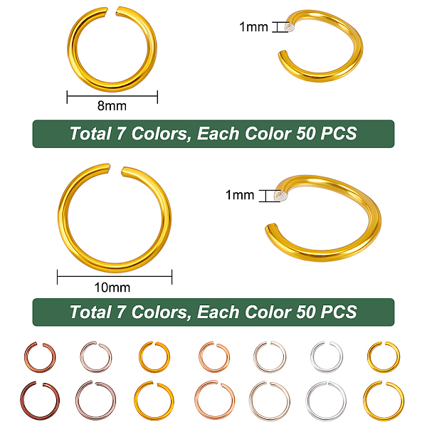 

PandaHall 700Pcs 14 Styles Aluminum Wire Open Jump Rings, Round Ring, Mixed Color, 18 Gauge, 8~10x1.0mm, about 50pcs/style Aluminum Ring..., Multicolor