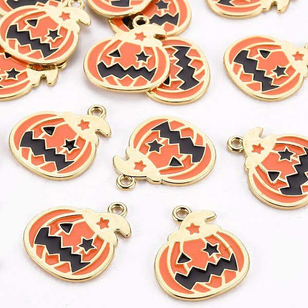 

PandaHall Rack Plating Eco-Friendly Alloy Enamel Pendants, Halloween Theme, Cadmium Free & Lead Free, Light Gold, Pumpkin Jack-O'-Lantern...