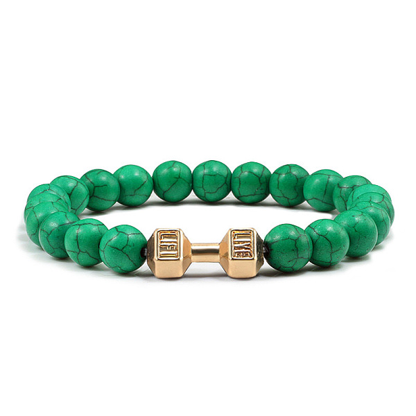 

PandaHall Blue turquoise alloy dumbbell jewelry bracelet for men's high-end and versatile accessories Natural Gemstone