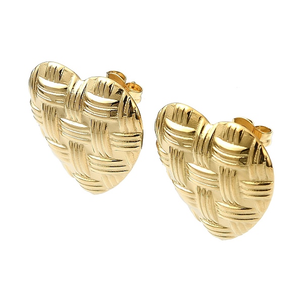

PandaHall Ion Plating(IP) 201 Stainless Steel Stud Earrings, with 304 Stainless Steel Pins, Textured Heart, Real 18K Gold Plated, 19x20mm...
