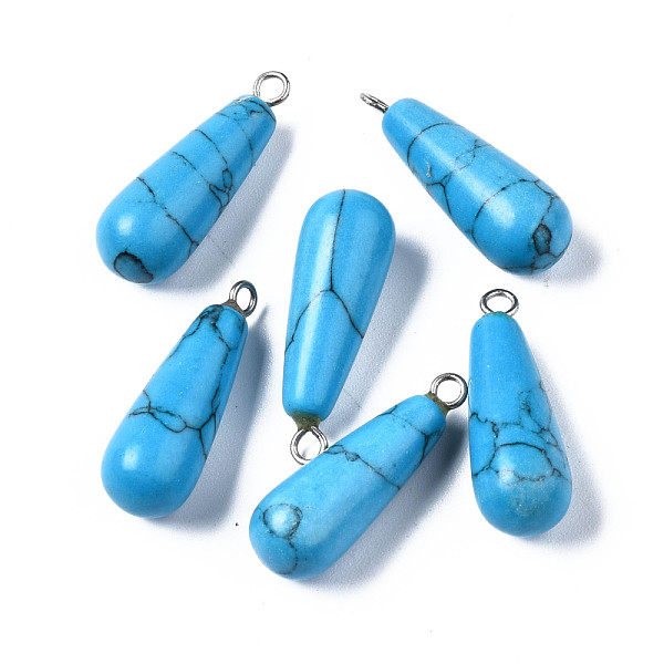 

PandaHall Synthetic Turquoise Pendants, with Platinum Iron Loop, Teardrop, 22~23x8mm, Hole: 1.8mm Synthetic Turquoise Teardrop