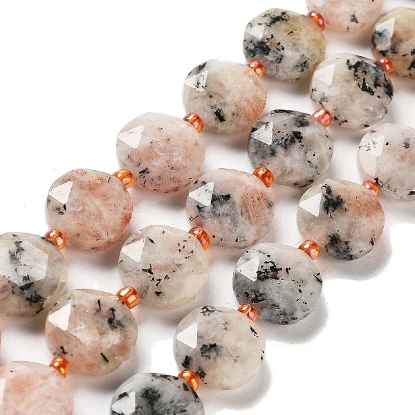 

PandaHall Natural Sunstone Beads Strands, with Seed Beads, Faceted Hexagonal Cut, Flat Round, 12~12.5x5~6mm, Hole: 1.2~1.4mm, about...