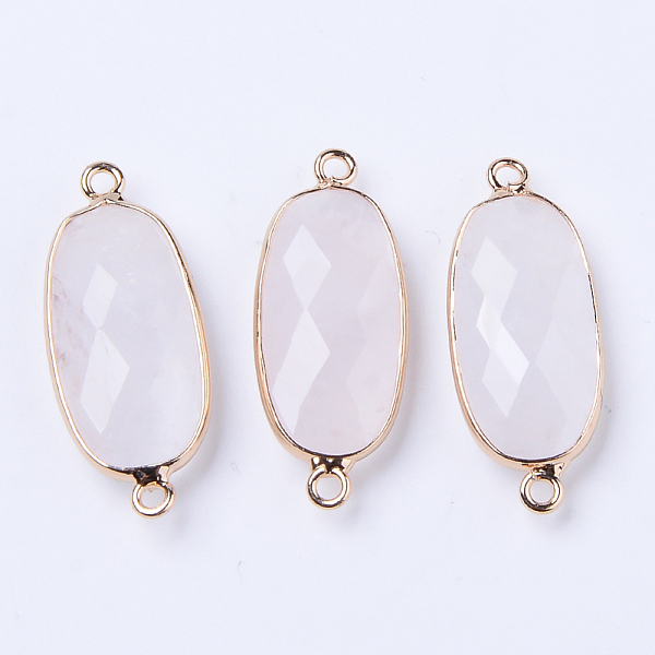 

PandaHall Natural Quartz Crystal Links Connectors, Rock Crystal, with Light Gold Plated Edge Brass Loops, Oval, Faceted, 27x11x5.5mm, Hole...