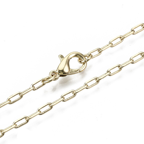 

PandaHall Brass Paperclip Chains, Drawn Elongated Cable Chain Necklace Making, with Lobster Claw Clasps, Light Gold, 17.71 inch(45cm) long...