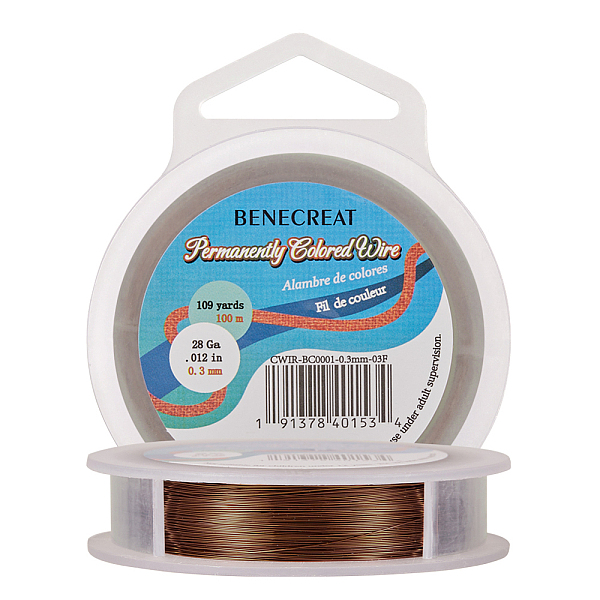 PandaHall BENECREAT 28Gauge(0.3mm) Tarnish Resistant SaddleBrown Wire Jewellery Making Copper Wire, 100M/109Yard Copper Round Brown