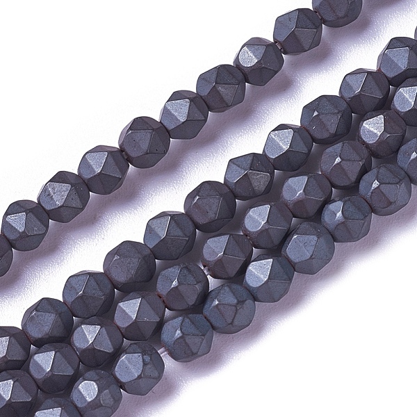 PandaHall Electroplate Non-magnetic Synthetic Hematite Beads Strands, Faceted, Frosted, Round, Hematite Plated, 4.2x4.2x4.2mm, Hole: 0.5mm...