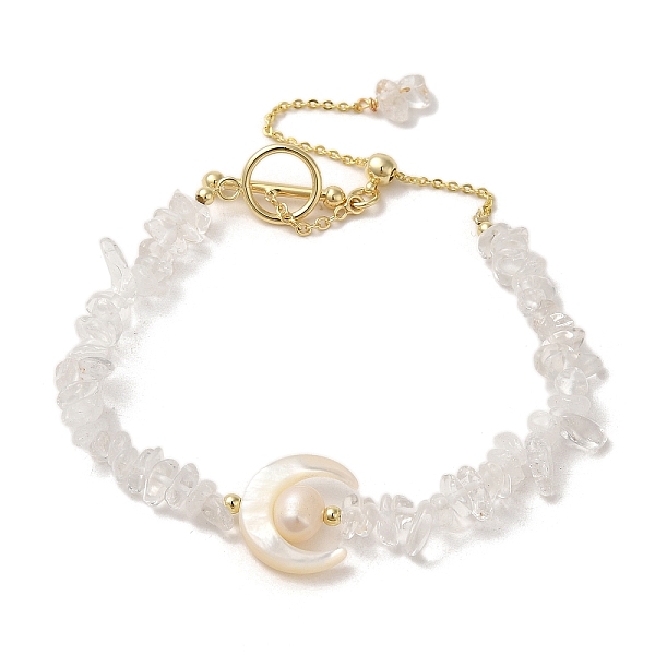 

PandaHall Crescent Mooon Natural Quartz Crystal & Shell & Pearl Beaded Bracelets, with Brass Clasps, Real 14K Gold Plated, 7-1/8 inch(18cm)...