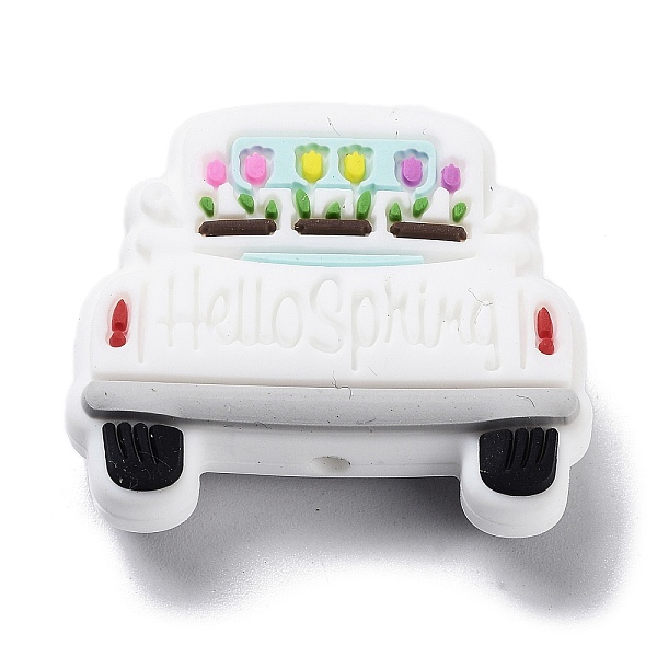 

PandaHall Flower Car Silicone Beads, White, 26.5x31x9.5mm, Hole: 2.5mm Silicone Car White