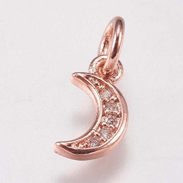 

PandaHall Brass Micro Pave Cubic Zirconia Charms, Moon, Rose Gold, 9x5x1mm, Hole: 3.5mm Brass+Cubic Zirconia Moon Clear