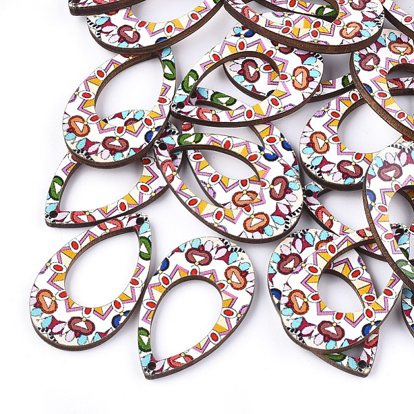

PandaHall Printed Basswood Pendants, Teardrop, Back Random Color, Creamy White, 34.5x20.5x3mm, Hole: 1.6mm Wood Teardrop