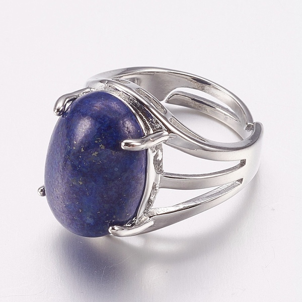 

PandaHall Natural Lapis Lazuli Wide Band Finger Rings, with Brass Ring Findings, Oval, 18mm Lapis Lazuli