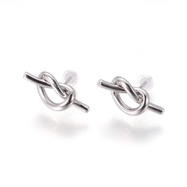 

PandaHall Brass Stud Earrings, with Plastic Ear Nuts, Long-Lasting Plated, Knot, Platinum, 8x17x4mm, Pin: 0.7mm Brass