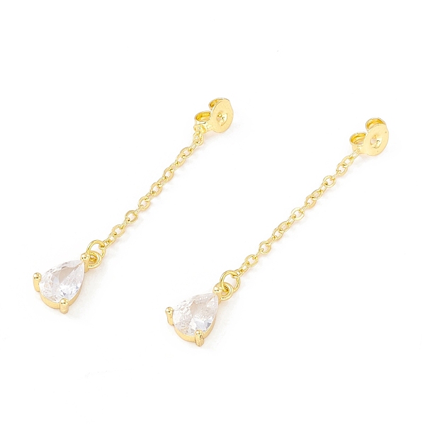 

PandaHall Rack Plating Brass Micro Pave Clear Cubic Zirconia Friction Ear Nut, Teardrop with Long Chains Tassel, Cadmium Free & Lead Free...
