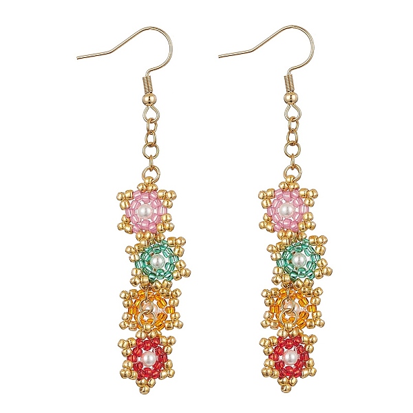 

PandaHall Star Glass Seed Braided Dangle Earrings, 304 Stainless Steel Earring for Women, Golden, 72.5x13mm Glass Star