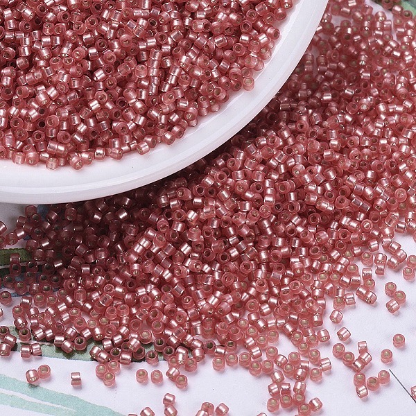 

PandaHall MIYUKI Delica Beads, Cylinder, Japanese Seed Beads, 11/0, (DB0684) Dyed Semi-Frosted Silver Lined Watermelon, 1.3x1.6mm, Hole..., Red