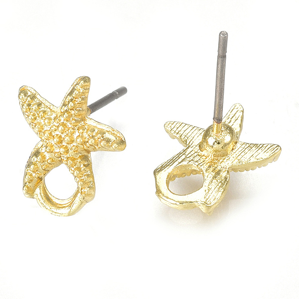 

PandaHall Alloy Stud Earring Findings, with Loop, Steel Pins, Starfish/Sea Stars, Light Gold, 11.5x9.5mm, Hole: 2.5mm, Pin: 0.7mm Alloy Star