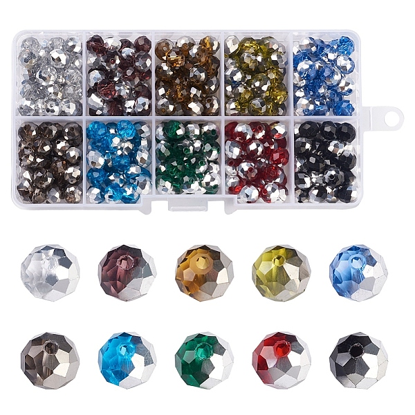 

PandaHall Spritewelry 300Pcs 10 Colors Electroplate Transparent Glass Beads, Half Silver Plated, Faceted, Rondelle, Mixed Color, 8x6mm, Hole..., Multicolor