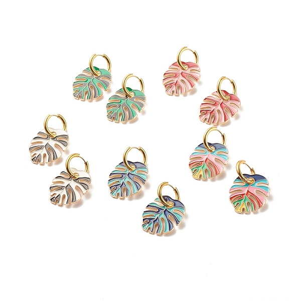 

PandaHall Monstera Leaf Enamel Charm Dangle Hoop Earrings, 304 Stainless Steel Drop Earrings for Women, Mixed Color, 46mm, Pin: 1mm Alloy..., Multicolor