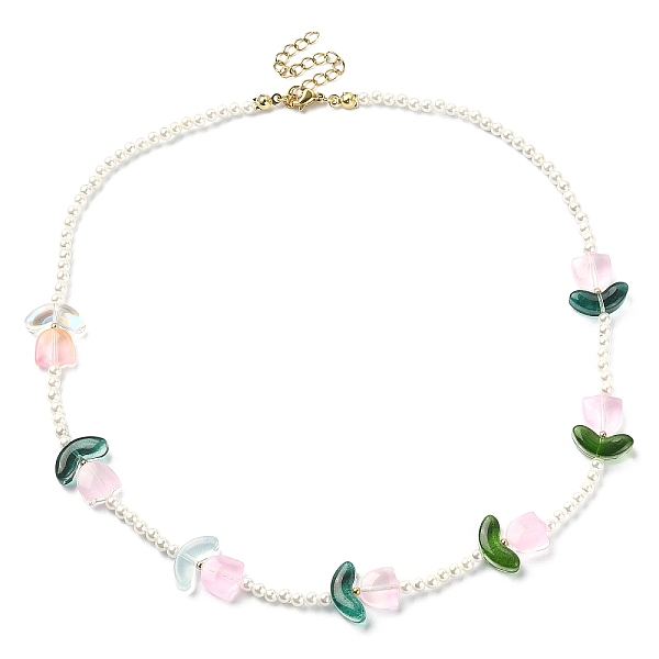 

PandaHall Shell Pearl & Glass Tulip Beaded Necklace with 304 Stainless Steel Clasps for Women, Colorful, 15.98 inch(40.6cm) Pearl Flower