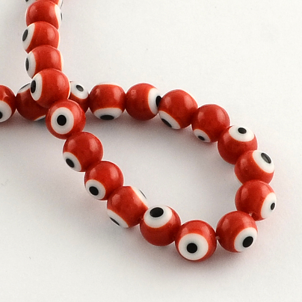 

PandaHall Round Handmade Evil Eye Lampwork Beads, Red, 6mm, Hole: 1mm, about 64pcs/strand, 14.1 inch Lampwork Evil Eye Red