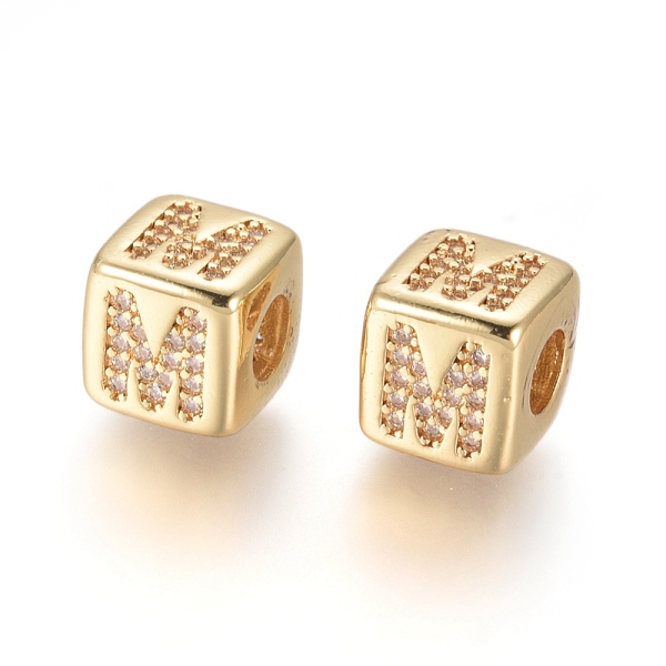 

PandaHall Brass Micro Pave Cubic Zirconia European Beads, Horizontal Hole, Large Hole Beads, Long-Lasting Plated, Cube with Letter, Golden..., Clear