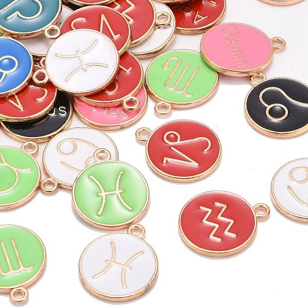 

PandaHall Alloy Enamel Pendants, Flat Round with Constellation, Light Gold, Mixed Color, 15~22x12~18x2mm, Hole: 1.5mm Alloy+Enamel..., Multicolor