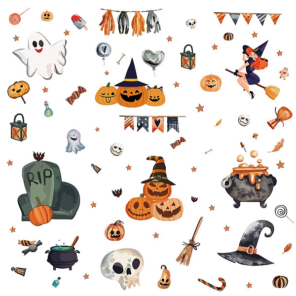 PandaHall 8 Sheets 8 Styles PVC Waterproof Wall Stickers, Self-Adhesive Decals, for Window or Stairway Home Decoration, Rectangle, Halloween...