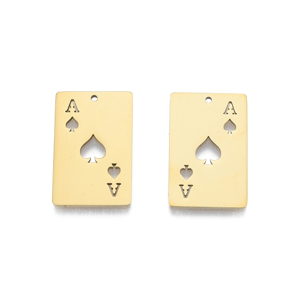 

PandaHall Ion Plating(IP) 201 Stainless Steel Pendant, Playing Cards Charms, Ace of Spades, Real 18K Gold Plated, 28x18x1.5mm, Hole: 1.5mm...
