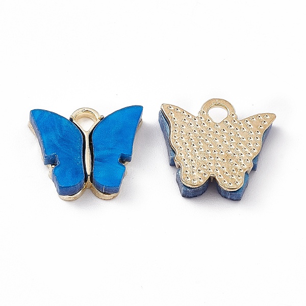 

PandaHall Acrylic Charms, with Light Gold Tone Alloy Finding, Butterfly Charm, Dodger Blue, 13x14x3mm, Hole: 2mm Alloy+Acrylic Butterfly