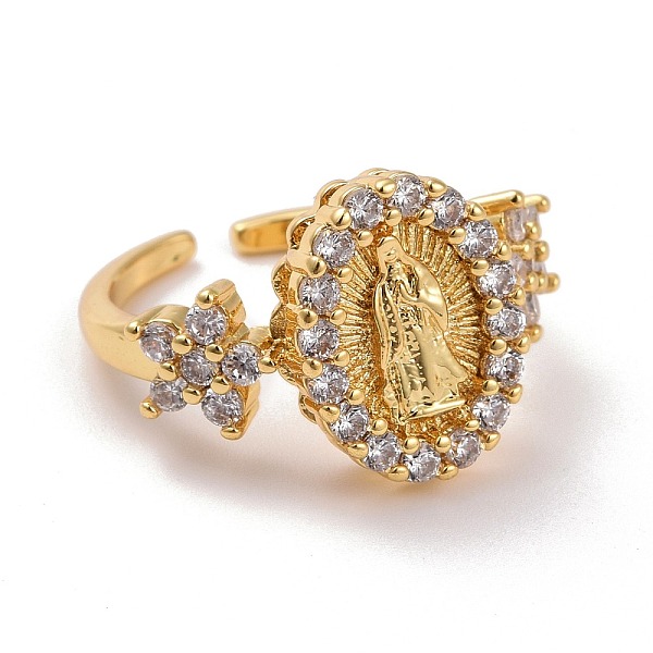 

PandaHall Brass Micro Pave Cubic Zirconia Rings, Real 18K Gold Plated, Lead Free & Cadmium Free, Oval with Jesus, Clear, Inner Diameter...