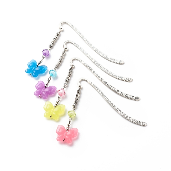 

PandaHall Luminous Acrylic Butterfly Pendant Bookmarks, Glow in the Dark Alloy Hook Book Marker, Antique Silver, Mixed Color, 83.5x13x3mm..., Multicolor