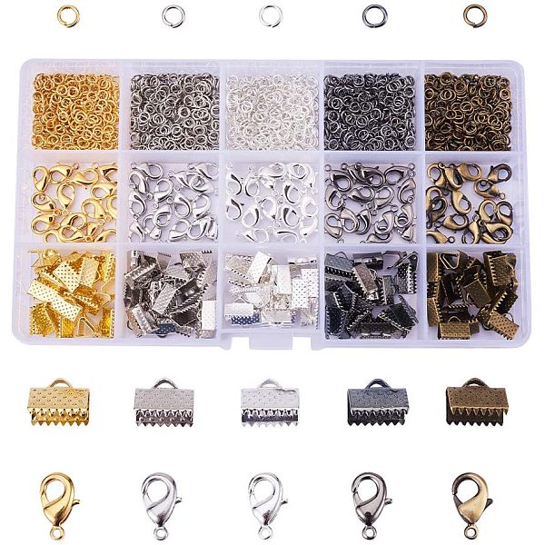 Basic Jewelry Findings with Brass Lobster Clasp Iron Jump Rings Ribbon Ends for Jewelry Making