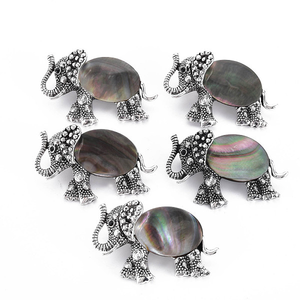 

PandaHall Elephant Alloy Rhinestone Brooch, Natural Black Lip Shell Lapel Pin with Loop for Backpack Clothes Pendant Jewelry, Cadmium Free &..., Gray