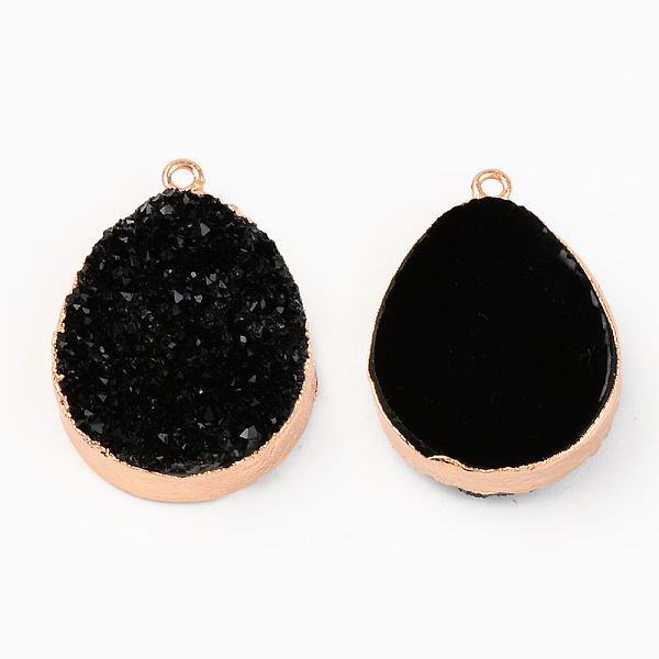 

PandaHall Druzy Resin Pendants, with Edge Light Gold Plated Iron Loops, Teardrop, Black, 33x24.5x9mm, Hole: 1.8mm Iron+Resin Teardrop Black