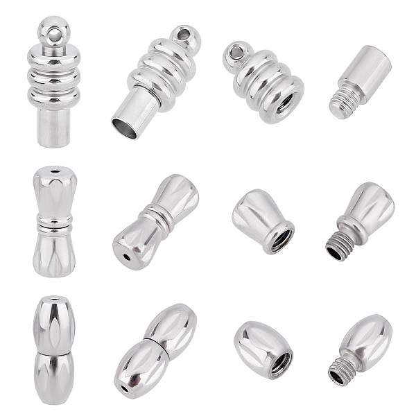 

PandaHall DICOSMETIC 12 Sets 3 Style 304 Stainless Steel Screw Clasps, Mixed Shape, Stainless Steel Color, 12.5~16x5~6.5mm, Hole: 0.7~3mm, 4...