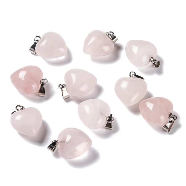 

PandaHall Natural Rose Quartz Pendants, with Platinum Brass Loops, Puffy Heart, 18~19x15~15.5x6~8mm, Hole: 6x2.5~3mm Rose Quartz Heart