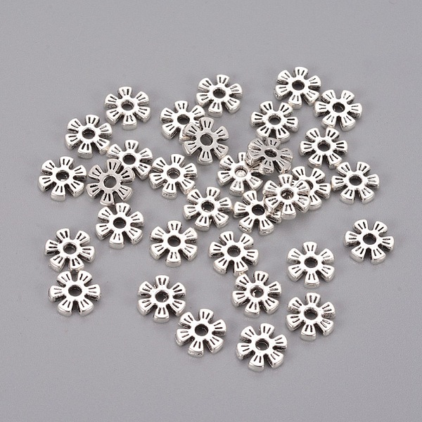 PandaHall Alloy Spacer Beads, Flower, Antique Silver, 8x2mm, Hole: 1.6mm Alloy Flower