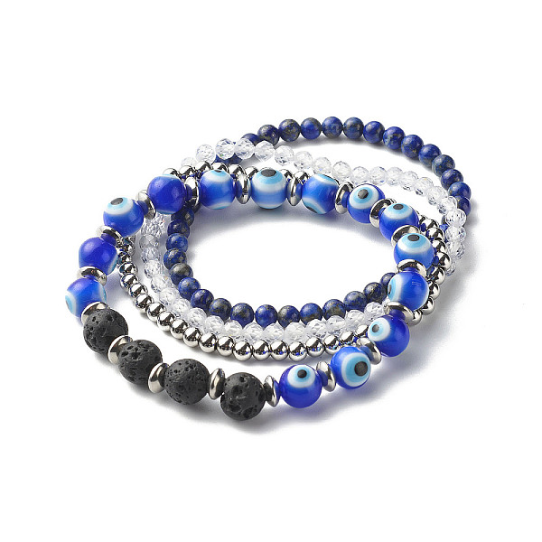 

PandaHall Evil Eye Handmade Lampwork Stretch Bracelets Set, Oil Diffuser Natural Lava Rock & Natural Lapis Lazuli Bracelets, Inner Diameter..., Multicolor
