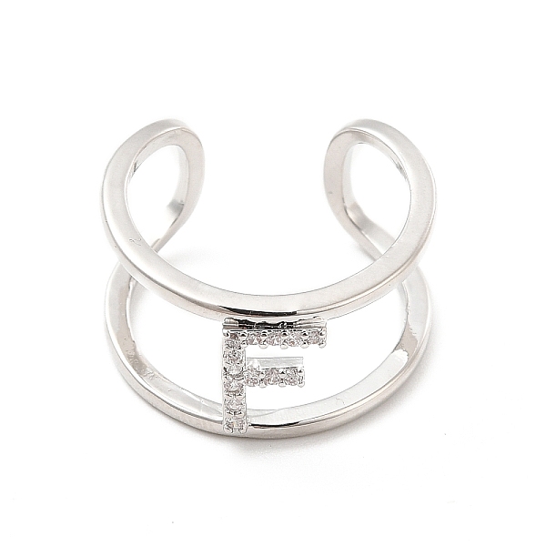 

PandaHall Clear Cubic Zirconia Initial Letter Open Cuff Ring, Platinum Brass Double Line Ring for Women, Lead Free & Cadmium Free, Letter.F...