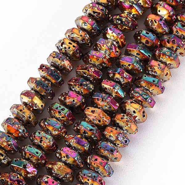 

PandaHall Electroplated Natural Lava Rock Beads Strands, Hexagon, Bumpy, Colorful, 6.5x7.5x4mm, Hole: 1.2mm, about 105pcs/strand, 15.94 inch...