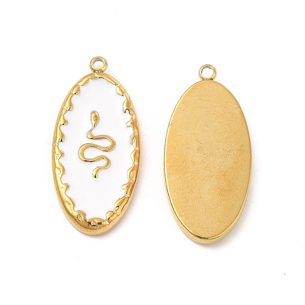 

PandaHall Vacuum Plating 201 Stainless Steel Enamel Pendants, Real 18K Gold Plated, Oval with Snake Pattern Charm, White, 24.5x11.5x2.5mm...