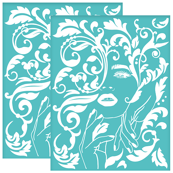 

PandaHall OLYCRAFT 2Pcs 8.6x11 Inch Brocade Self-Adhesive Silk Screen Printing Stencil Floral Woman Silk Screen Stencil Brocade Face...