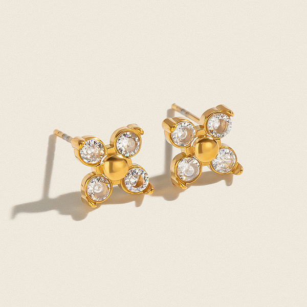 Boucles d'oreilles puces en acier inoxydable 304 serties de micro-pavés de zirconiums cubiques en forme de fleur pour femmes