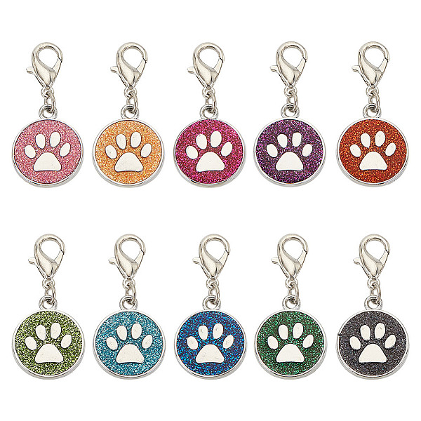 

PandaHall 20Pcs 10 Colors Enamel Pendant Stitch Markers, Crochet Leverback Hoop Charms, with Zinc Alloy Lobster Claw Clasps, Flat Round with..., Multicolor